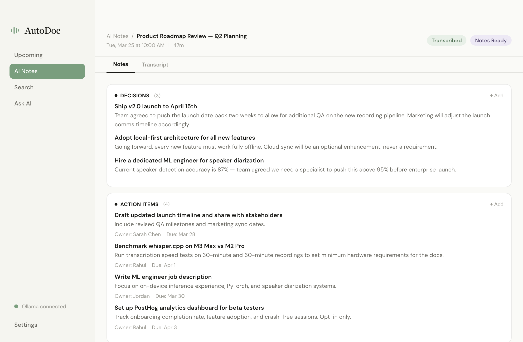 AutoDoc structured meeting summary